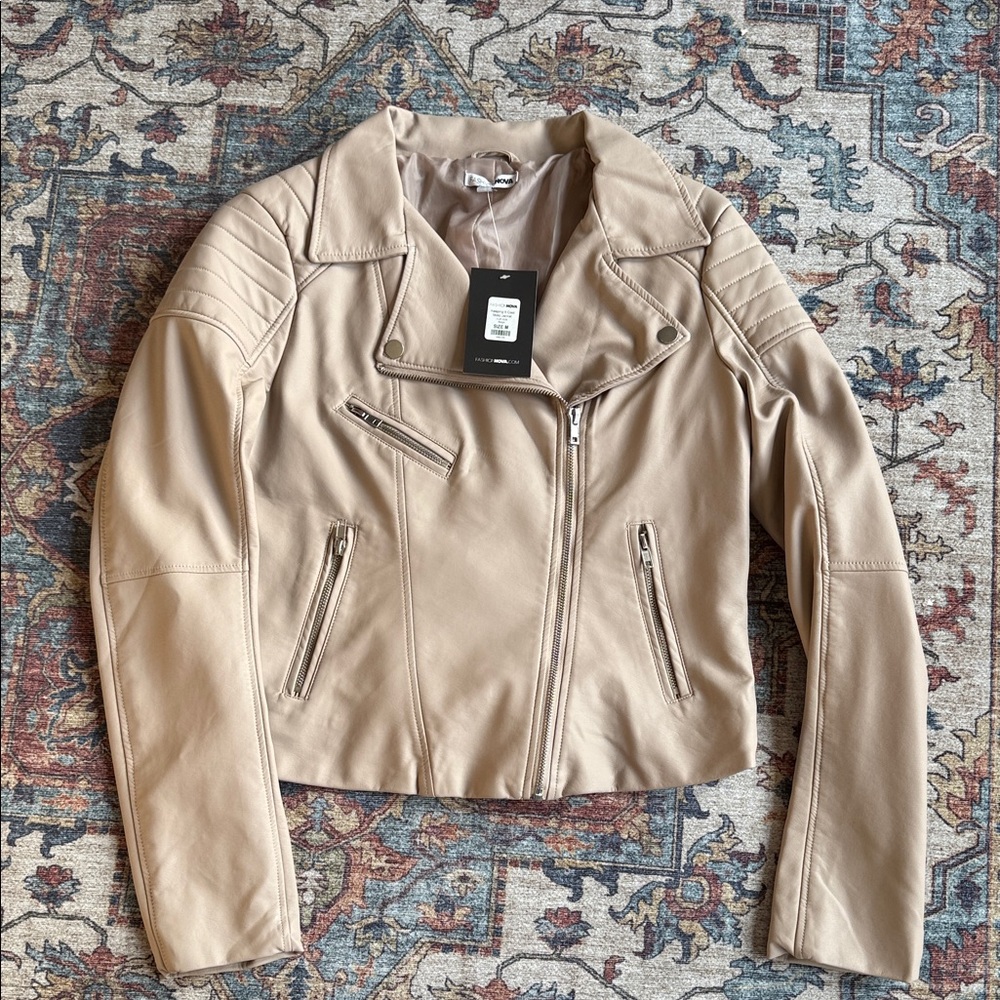 Fashion Nova Tan Leather Biker Jacket